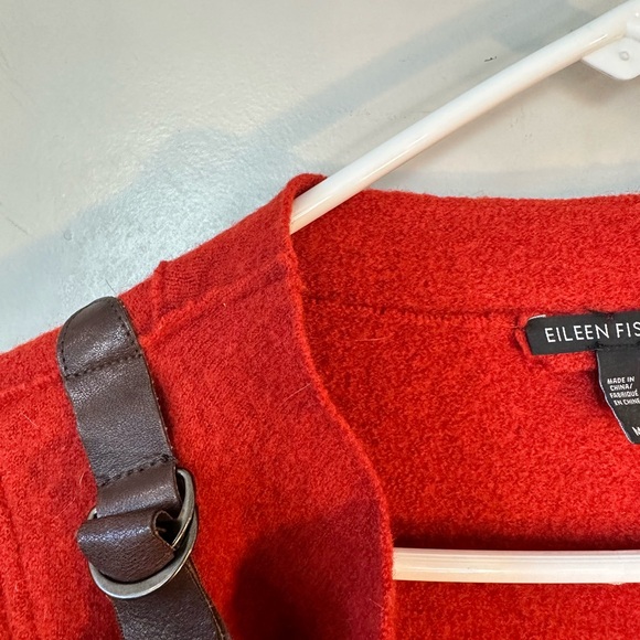Eileen Fisher Rust Red 100% Wool & Leather Buckle Draped Sweater, Medium - Picture 8 of 10